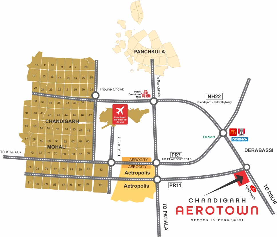 Chandigarh Aerotown Location Map